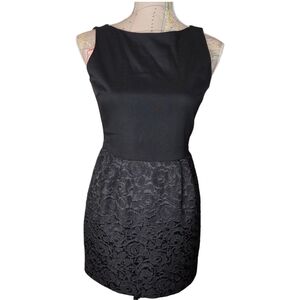 ERIN Erin Fetherston Size 0 Classic Black Bateau Satin Rose Jacquard Mini Dress